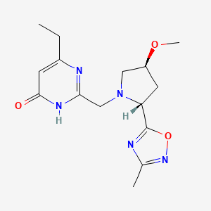 molecular formula C15H21N5O3 B7357084 4-ethyl-2-[[(2R,4S)-4-methoxy-2-(3-methyl-1,2,4-oxadiazol-5-yl)pyrrolidin-1-yl]methyl]-1H-pyrimidin-6-one 