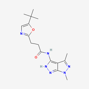 molecular formula C16H22N6O2 B7357086 3-(5-tert-butyl-1,3-oxazol-2-yl)-N-(4,6-dimethyl-2H-pyrazolo[3,4-c]pyrazol-3-yl)propanamide 