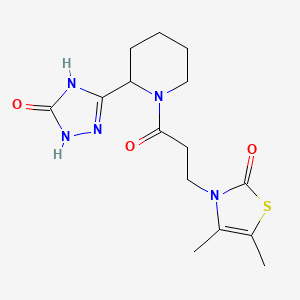 molecular formula C15H21N5O3S B7357103 4,5-Dimethyl-3-[3-oxo-3-[2-(5-oxo-1,4-dihydro-1,2,4-triazol-3-yl)piperidin-1-yl]propyl]-1,3-thiazol-2-one 