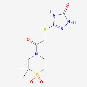 molecular formula C10H16N4O4S2 B7357124 3-[2-(2,2-Dimethyl-1,1-dioxo-1,4-thiazinan-4-yl)-2-oxoethyl]sulfanyl-1,4-dihydro-1,2,4-triazol-5-one 