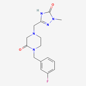 molecular formula C15H18FN5O2 B7357247 1-[(3-fluorophenyl)methyl]-4-[(1-methyl-5-oxo-4H-1,2,4-triazol-3-yl)methyl]piperazin-2-one 