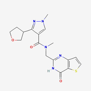 molecular formula C17H19N5O3S B7357293 N,1-dimethyl-3-(oxolan-3-yl)-N-[(4-oxo-3H-thieno[3,2-d]pyrimidin-2-yl)methyl]pyrazole-4-carboxamide 