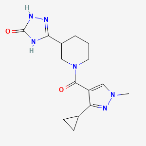 molecular formula C15H20N6O2 B7357396 3-[1-(3-Cyclopropyl-1-methylpyrazole-4-carbonyl)piperidin-3-yl]-1,4-dihydro-1,2,4-triazol-5-one 