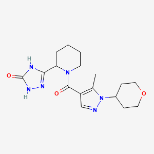 molecular formula C17H24N6O3 B7357414 3-[1-[5-Methyl-1-(oxan-4-yl)pyrazole-4-carbonyl]piperidin-2-yl]-1,4-dihydro-1,2,4-triazol-5-one 