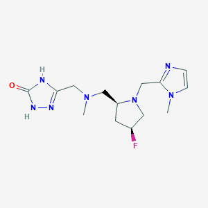 molecular formula C14H22FN7O B7357429 3-[[[(2S,4S)-4-fluoro-1-[(1-methylimidazol-2-yl)methyl]pyrrolidin-2-yl]methyl-methylamino]methyl]-1,4-dihydro-1,2,4-triazol-5-one 