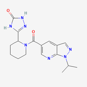 molecular formula C17H21N7O2 B7357464 3-[1-(1-Propan-2-ylpyrazolo[3,4-b]pyridine-5-carbonyl)piperidin-2-yl]-1,4-dihydro-1,2,4-triazol-5-one 