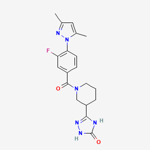 molecular formula C19H21FN6O2 B7357568 3-[1-[4-(3,5-Dimethylpyrazol-1-yl)-3-fluorobenzoyl]piperidin-3-yl]-1,4-dihydro-1,2,4-triazol-5-one 