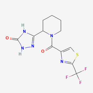 molecular formula C12H12F3N5O2S B7357587 3-[1-[2-(Trifluoromethyl)-1,3-thiazole-4-carbonyl]piperidin-2-yl]-1,4-dihydro-1,2,4-triazol-5-one 