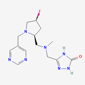 molecular formula C14H20FN7O B7357597 3-[[[(2S,4S)-4-fluoro-1-(pyrimidin-5-ylmethyl)pyrrolidin-2-yl]methyl-methylamino]methyl]-1,4-dihydro-1,2,4-triazol-5-one 