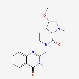 molecular formula C18H24N4O3 B7357667 (2S,4S)-N-ethyl-4-methoxy-1-methyl-N-[(4-oxo-3H-quinazolin-2-yl)methyl]pyrrolidine-2-carboxamide 