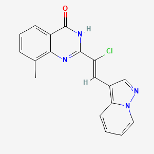 molecular formula C18H13ClN4O B7357796 2-[(Z)-1-chloro-2-pyrazolo[1,5-a]pyridin-3-ylethenyl]-8-methyl-3H-quinazolin-4-one 