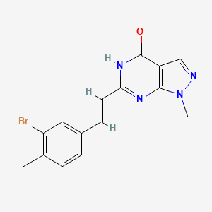 molecular formula C15H13BrN4O B7357800 6-[(E)-2-(3-bromo-4-methylphenyl)ethenyl]-1-methyl-5H-pyrazolo[3,4-d]pyrimidin-4-one 