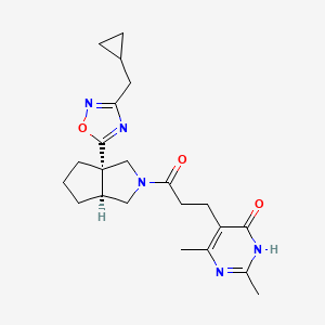 molecular formula C22H29N5O3 B7357859 5-[3-[(3aS,6aS)-3a-[3-(cyclopropylmethyl)-1,2,4-oxadiazol-5-yl]-1,3,4,5,6,6a-hexahydrocyclopenta[c]pyrrol-2-yl]-3-oxopropyl]-2,4-dimethyl-1H-pyrimidin-6-one 