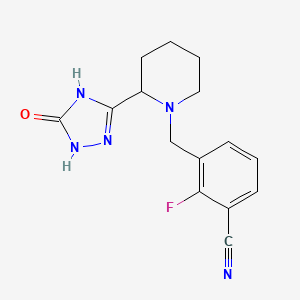 2-Fluoro-3-[[2-(5-oxo-1,4-dihydro-1,2,4-triazol-3-yl)piperidin-1-yl]methyl]benzonitrile