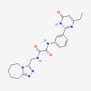 molecular formula C22H25N7O3 B7358118 N'-[3-(4-ethyl-6-oxo-1H-pyrimidin-2-yl)phenyl]-N-(6,7,8,9-tetrahydro-5H-[1,2,4]triazolo[4,3-a]azepin-3-ylmethyl)oxamide 