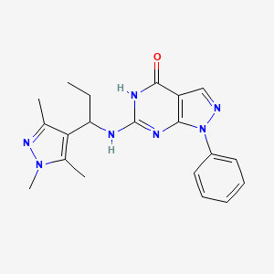 molecular formula C20H23N7O B7358219 1-phenyl-6-[1-(1,3,5-trimethylpyrazol-4-yl)propylamino]-5H-pyrazolo[3,4-d]pyrimidin-4-one 