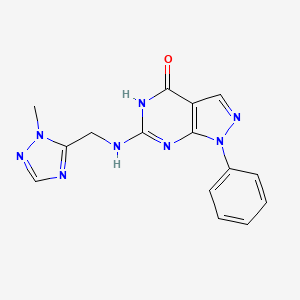 molecular formula C15H14N8O B7358222 6-[(2-methyl-1,2,4-triazol-3-yl)methylamino]-1-phenyl-5H-pyrazolo[3,4-d]pyrimidin-4-one 