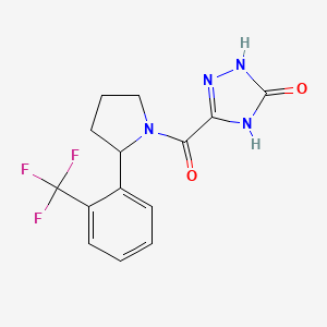 molecular formula C14H13F3N4O2 B7358231 3-[2-[2-(Trifluoromethyl)phenyl]pyrrolidine-1-carbonyl]-1,4-dihydro-1,2,4-triazol-5-one 