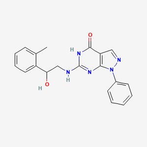 molecular formula C20H19N5O2 B7358246 6-[[2-hydroxy-2-(2-methylphenyl)ethyl]amino]-1-phenyl-5H-pyrazolo[3,4-d]pyrimidin-4-one 