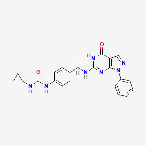 molecular formula C23H23N7O2 B7358274 1-cyclopropyl-3-[4-[1-[(4-oxo-1-phenyl-5H-pyrazolo[3,4-d]pyrimidin-6-yl)amino]ethyl]phenyl]urea 