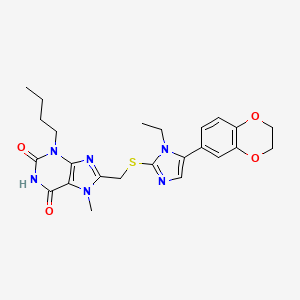 3-Butyl-8-[[5-(2,3-dihydro-1,4-benzodioxin-6-yl)-1-ethylimidazol-2-yl]sulfanylmethyl]-7-methylpurine-2,6-dione