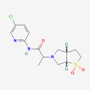 molecular formula C14H18ClN3O3S B7358350 2-[(3aS,6aS)-1,1-dioxo-2,3,3a,4,6,6a-hexahydrothieno[2,3-c]pyrrol-5-yl]-N-(5-chloropyridin-2-yl)propanamide 