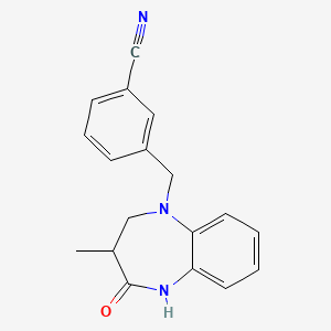 molecular formula C18H17N3O B7358434 3-[(3-methyl-2-oxo-3,4-dihydro-1H-1,5-benzodiazepin-5-yl)methyl]benzonitrile 