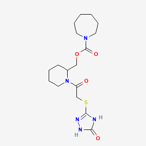 molecular formula C17H27N5O4S B7358493 [1-[2-[(5-Oxo-1,4-dihydro-1,2,4-triazol-3-yl)sulfanyl]acetyl]piperidin-2-yl]methyl azepane-1-carboxylate 