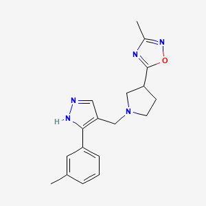 molecular formula C18H21N5O B7358528 3-methyl-5-[1-[[5-(3-methylphenyl)-1H-pyrazol-4-yl]methyl]pyrrolidin-3-yl]-1,2,4-oxadiazole 