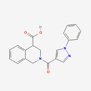 molecular formula C20H17N3O3 B7358533 2-(1-phenylpyrazole-4-carbonyl)-3,4-dihydro-1H-isoquinoline-4-carboxylic acid 