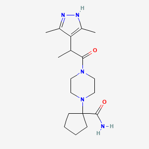 1-[4-[2-(3,5-dimethyl-1H-pyrazol-4-yl)propanoyl]piperazin-1-yl]cyclopentane-1-carboxamide