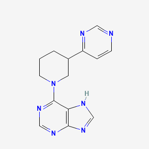 molecular formula C14H15N7 B7358682 6-(3-pyrimidin-4-ylpiperidin-1-yl)-7H-purine 