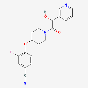 molecular formula C19H18FN3O3 B7358686 3-Fluoro-4-[1-(2-hydroxy-2-pyridin-3-ylacetyl)piperidin-4-yl]oxybenzonitrile 