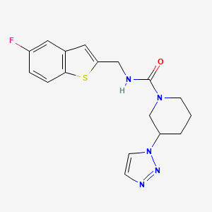 molecular formula C17H18FN5OS B7358714 N-[(5-fluoro-1-benzothiophen-2-yl)methyl]-3-(triazol-1-yl)piperidine-1-carboxamide 