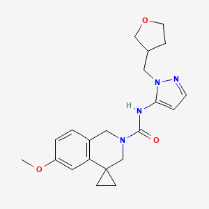 molecular formula C21H26N4O3 B7358749 6-methoxy-N-[2-(oxolan-3-ylmethyl)pyrazol-3-yl]spiro[1,3-dihydroisoquinoline-4,1'-cyclopropane]-2-carboxamide 