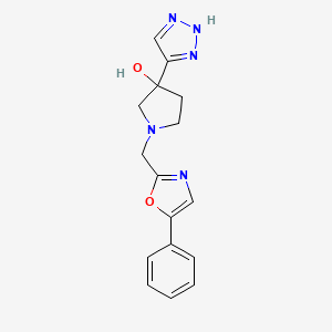 molecular formula C16H17N5O2 B7358767 1-[(5-phenyl-1,3-oxazol-2-yl)methyl]-3-(2H-triazol-4-yl)pyrrolidin-3-ol 