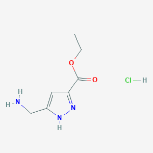 molecular formula C7H12ClN3O2 B7358950 ethyl 3-(aminomethyl)-1H-pyrazole-5-carboxylate hydrochloride 