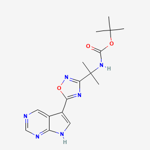 molecular formula C16H20N6O3 B7359121 tert-butyl N-[2-[5-(7H-pyrrolo[2,3-d]pyrimidin-5-yl)-1,2,4-oxadiazol-3-yl]propan-2-yl]carbamate 