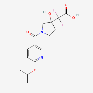 molecular formula C15H18F2N2O5 B7359138 2,2-Difluoro-2-[3-hydroxy-1-(6-propan-2-yloxypyridine-3-carbonyl)pyrrolidin-3-yl]acetic acid 