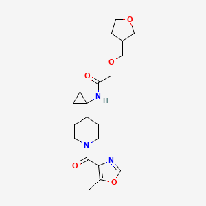 molecular formula C20H29N3O5 B7359211 N-[1-[1-(5-methyl-1,3-oxazole-4-carbonyl)piperidin-4-yl]cyclopropyl]-2-(oxolan-3-ylmethoxy)acetamide 