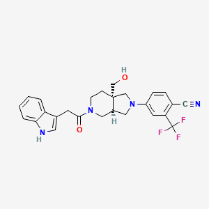 molecular formula C26H25F3N4O2 B7359277 4-[(3aS,7aS)-7a-(hydroxymethyl)-5-[2-(1H-indol-3-yl)acetyl]-1,3,3a,4,6,7-hexahydropyrrolo[3,4-c]pyridin-2-yl]-2-(trifluoromethyl)benzonitrile 