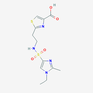 molecular formula C12H16N4O4S2 B7359370 2-[2-[(1-Ethyl-2-methylimidazol-4-yl)sulfonylamino]ethyl]-1,3-thiazole-4-carboxylic acid 