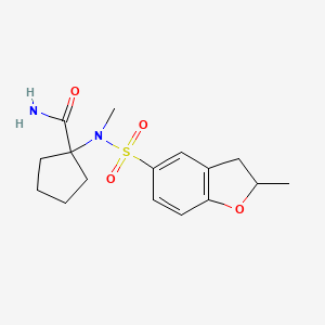 molecular formula C16H22N2O4S B7359469 1-[Methyl-[(2-methyl-2,3-dihydro-1-benzofuran-5-yl)sulfonyl]amino]cyclopentane-1-carboxamide 