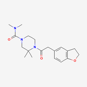 molecular formula C19H27N3O3 B7359526 4-[2-(2,3-dihydro-1-benzofuran-5-yl)acetyl]-N,N,3,3-tetramethylpiperazine-1-carboxamide 