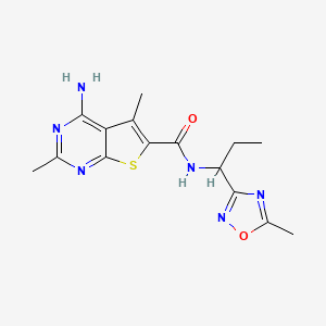 molecular formula C15H18N6O2S B7359528 4-amino-2,5-dimethyl-N-[1-(5-methyl-1,2,4-oxadiazol-3-yl)propyl]thieno[2,3-d]pyrimidine-6-carboxamide 