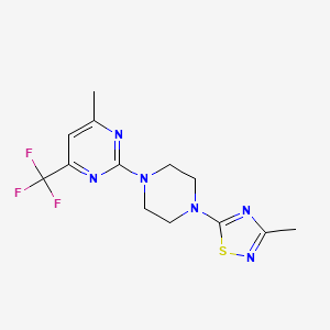 molecular formula C13H15F3N6S B7359552 3-Methyl-5-[4-[4-methyl-6-(trifluoromethyl)pyrimidin-2-yl]piperazin-1-yl]-1,2,4-thiadiazole 