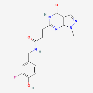 molecular formula C16H16FN5O3 B7359590 N-[(3-fluoro-4-hydroxyphenyl)methyl]-3-(1-methyl-4-oxo-5H-pyrazolo[3,4-d]pyrimidin-6-yl)propanamide 