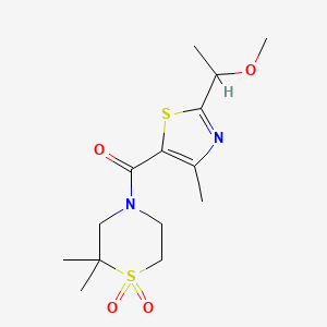 molecular formula C14H22N2O4S2 B7359627 (2,2-Dimethyl-1,1-dioxo-1,4-thiazinan-4-yl)-[2-(1-methoxyethyl)-4-methyl-1,3-thiazol-5-yl]methanone 