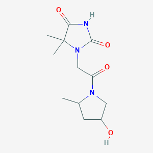 molecular formula C12H19N3O4 B7359654 1-[2-(4-Hydroxy-2-methylpyrrolidin-1-yl)-2-oxoethyl]-5,5-dimethylimidazolidine-2,4-dione 