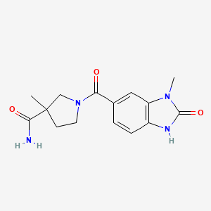 molecular formula C15H18N4O3 B7359670 3-methyl-1-(3-methyl-2-oxo-1H-benzimidazole-5-carbonyl)pyrrolidine-3-carboxamide 